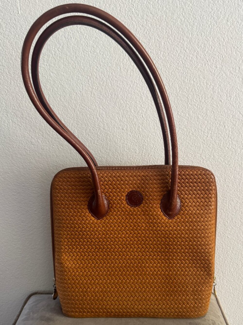 Vintage Casa Lopez Buenos Aires Woven Leather Tote Shoulder Bag Tan Brown